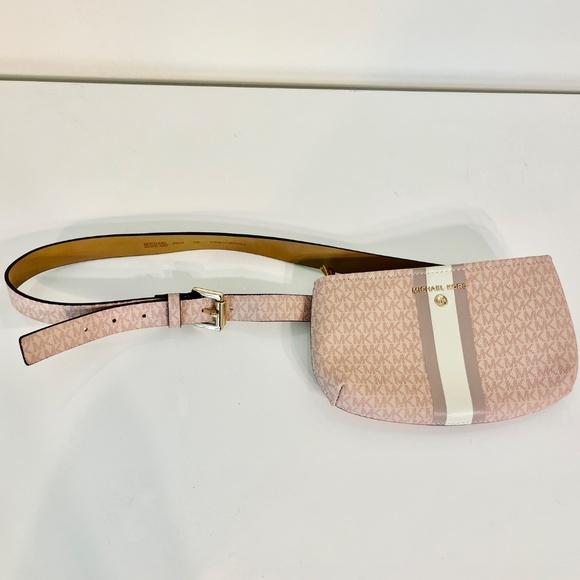 MICHAEL KORS Signature Stripe Fanny Pack/ Crossbody Bag, Pink w/ MK Logo - NWT - Picture 3 of 16